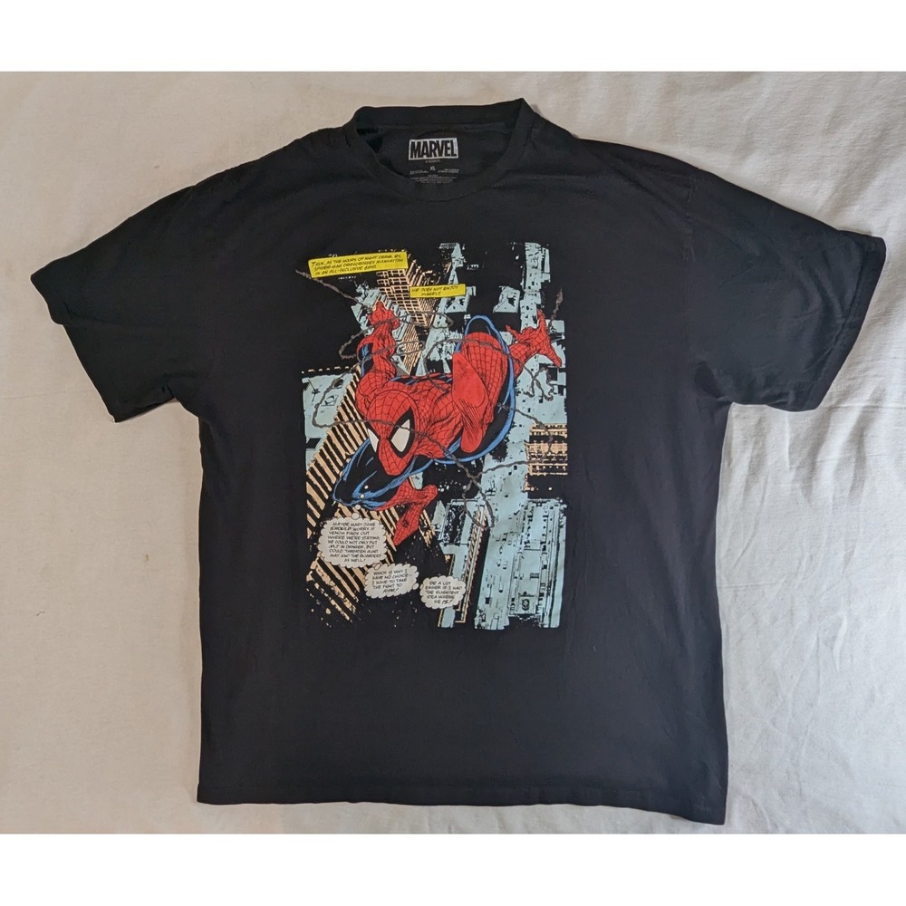 Marvel Amazing Spider-Man Comic Panel Graphic T Shirt Men XL Black Back Logo
